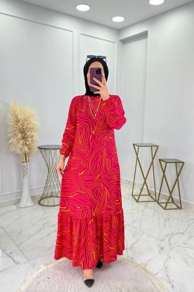 İpek Elbise Fuşya Fuşya