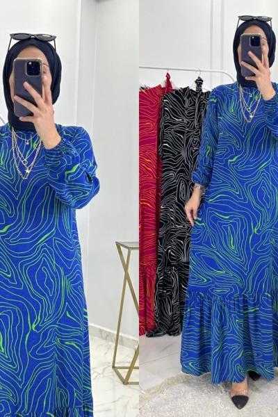 İpek Elbise Mavi Mavi