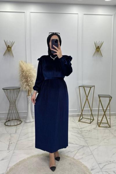 Kadife Elbise Lacivert Lacivert