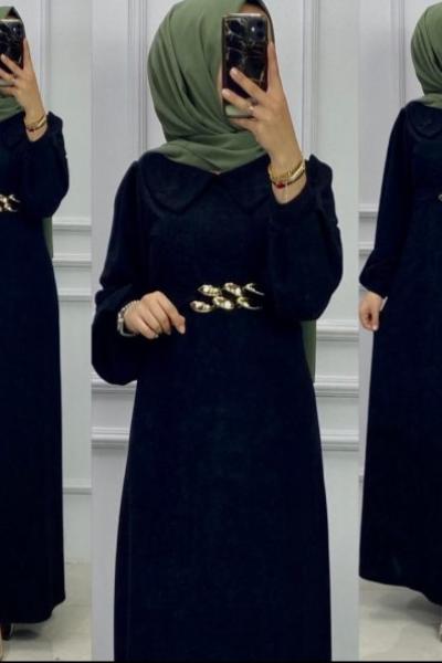 Kamer Kadife Elbise Siyah