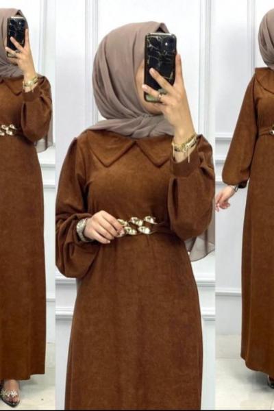 Kamer Kadife Elbise Kahve