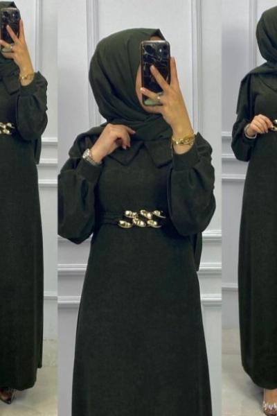 Kamer Kadife Elbise Haki