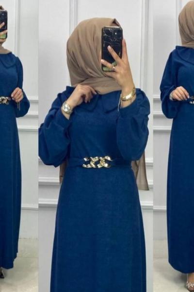 Kamer Kadife Elbise İndigo