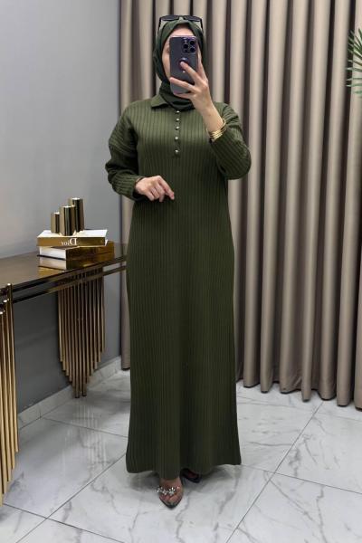 Kamer Triko Elbise Haki Haki