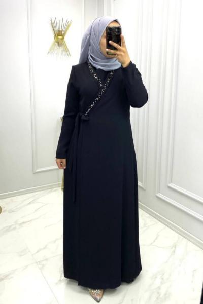 Kapaklı Ferace/Elbise Siyah Siyah