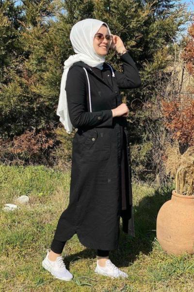 kapşonlu kot kap siyah Siyah