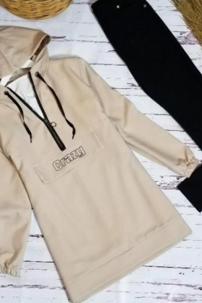 Kapşonlu Tunik Krem - Gülben  Krem