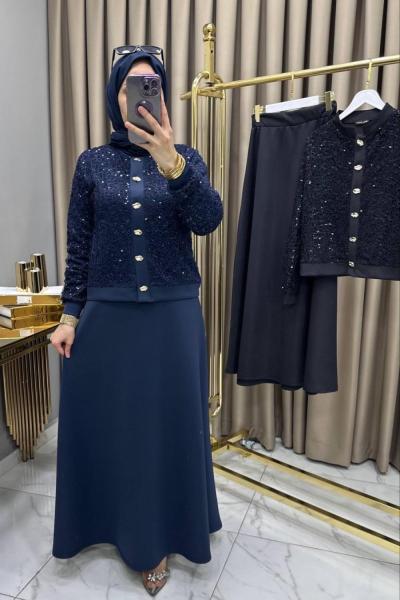 Kardelen Pullu Etekli Takım Lacivert Lacivert