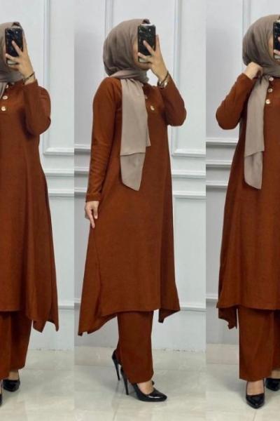 Kaşkorse Tunik Pantolon Takım Kiremit Kiremit