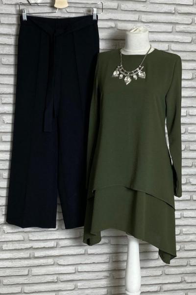 Katlı Aerobin Tunik Haki Haki