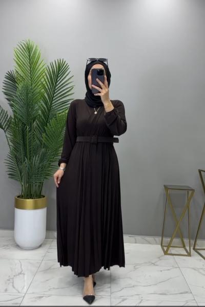 Kemerli Elbise Kahve Kahverengi