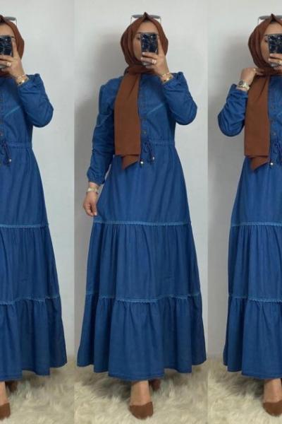 Kot Elbise Mavi kot mavi koyu