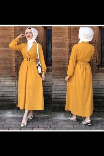 Kravuze kloş elbise sarı Sarı