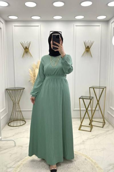 Kravuze Yaka Elbise Mint Mint Yeşili