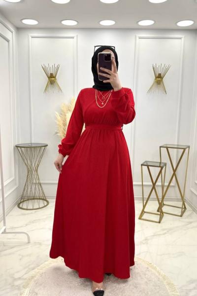 Kravuze Yaka Elbise Benetton Kırmızı Kırmızı