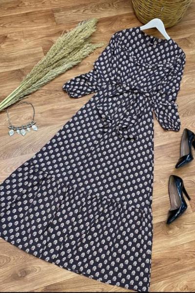 Krep Elbise Göğüs Detaylı Mürdüm Mürdüm