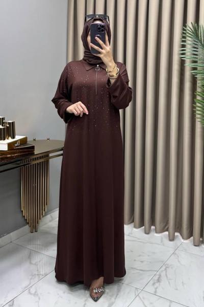 Lale Abiye Elbise Kahve Kahverengi