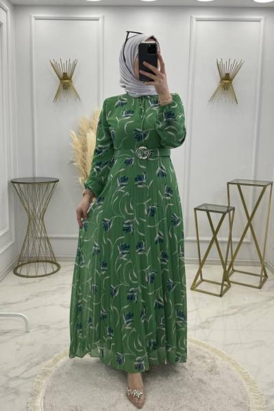 Lalezar Şifon Elbise-Yeşil Yeşil