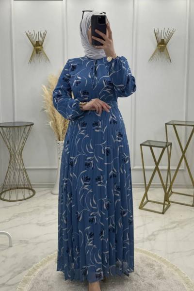 Lalezar Şifon Elbise-İndigo İndigo