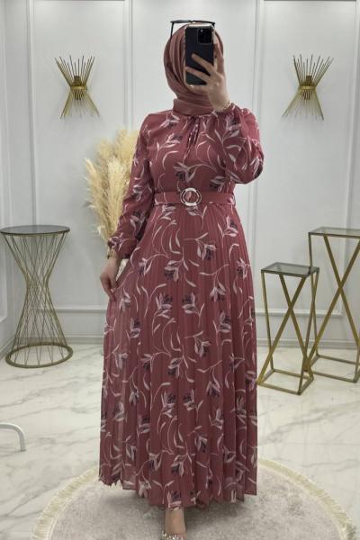 Lalezar Şifon Elbise-Gül Pudra