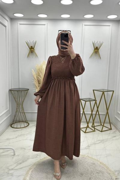 Lara Elbise -Kahverenk Koyu Kahverengi