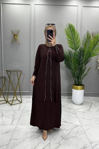 Lena Elbise Taşlı Kahve Kahverengi