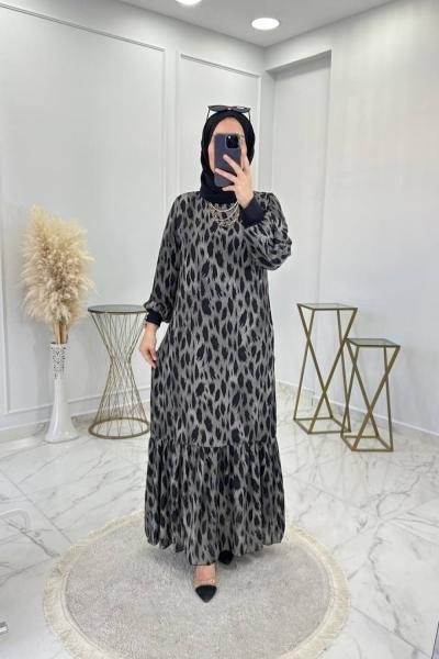 Liya İpek Şifon Elbise Gri Gri