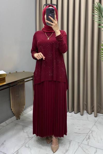 Mayda Etekli Takım Bordo Bordo