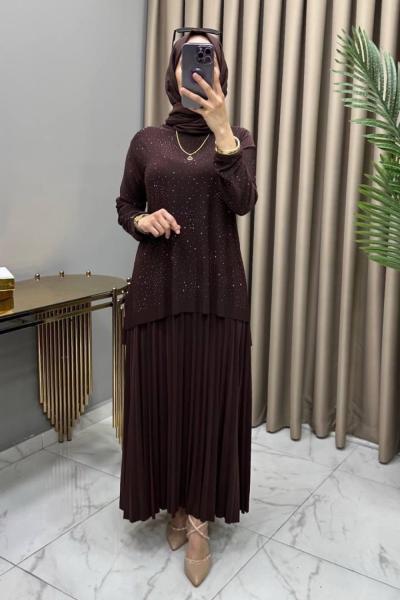 Mayda Etekli Takım Kahve Kahverengi