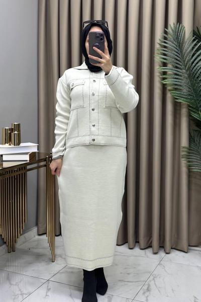 Melis Triko Etekli Takım Taş Taş Rengi