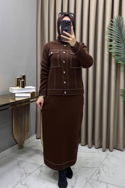 Melis Triko Etekli Takım Kahve Kahverengi