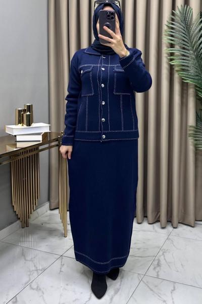 Melis Triko Etekli Takım Lacivert  Lacivert