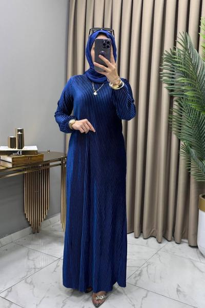 Multi Piliseli Kadife Elbise İndigo İndigo