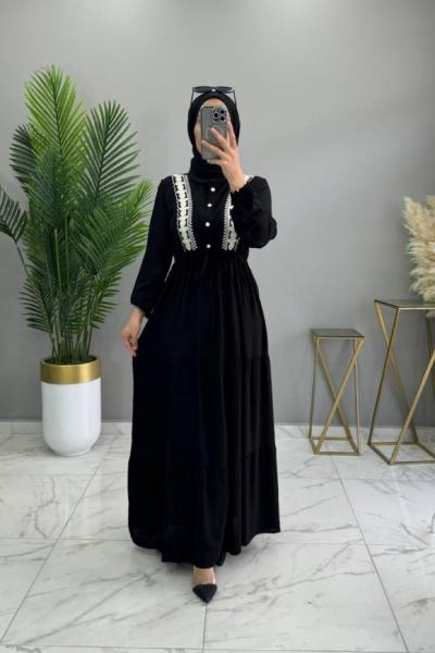 Nakışlı Elbise Siyah  Siyah