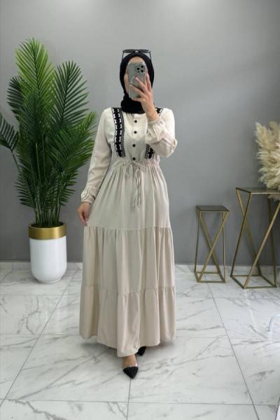 Nakışlı Elbise Taş Taş Rengi