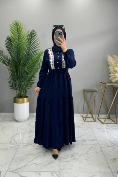 Nakışlı Elbise Lacivert  Lacivert