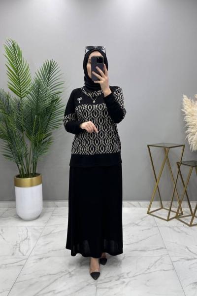 Nazlı Etekli Takım Siyah beyaz Siyah