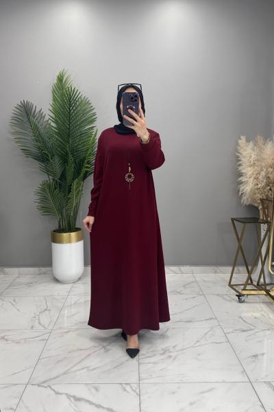 Nergis Elbise Bordo Bordo