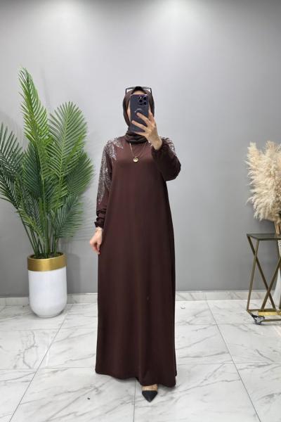 Nilda Abiye Elbise Kahve Kahverengi