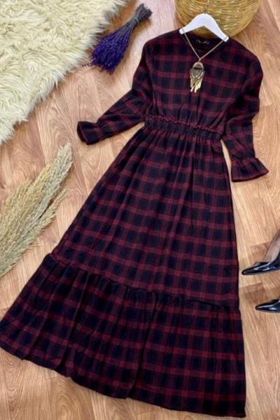 Oduncu Elbise Bordo Bordo