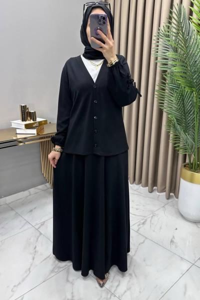 Öykü Etekli Takım Siyah Siyah