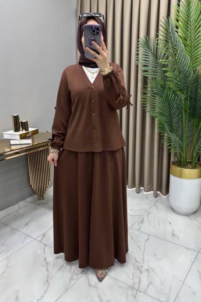 Öykü Etekli Takım Kahve Kahverengi