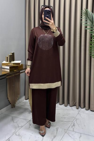 Özge Ribanalı Takım Kahve Kahverengi