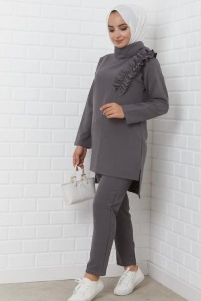 Pantolonlu İkili Takım Gri - Şık  Gri