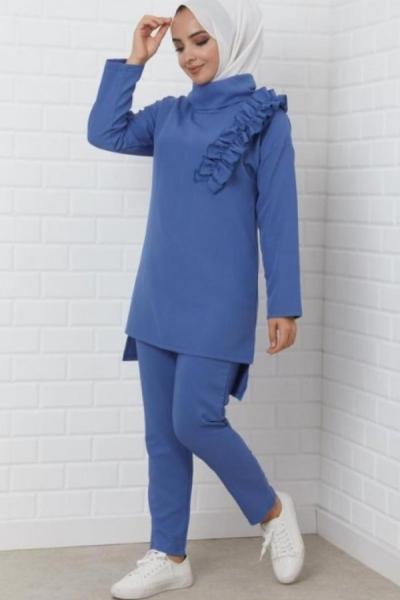 Pantolonlu İkili Takım İndigo - Şık  Mavi