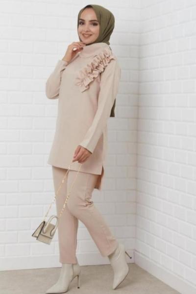 Pantolonlu İkili Takım Krem - Şık  Krem