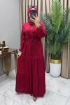 Pelin Elbise Saks Bordo Bordo