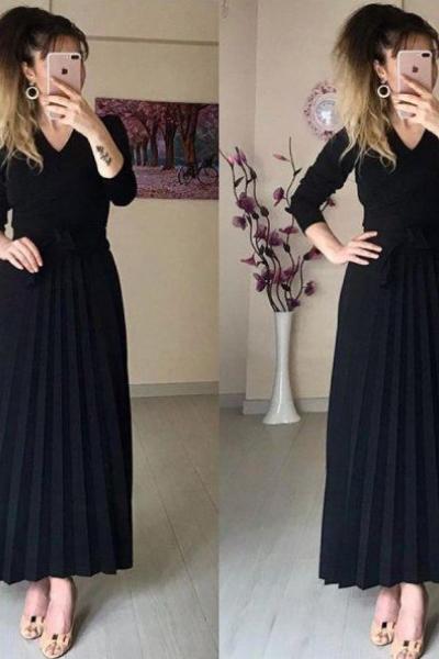 piliseli elbise kruvaze siyah Siyah