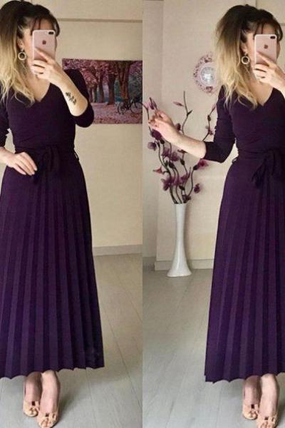 piliseli elbise kruvaze mor Mor