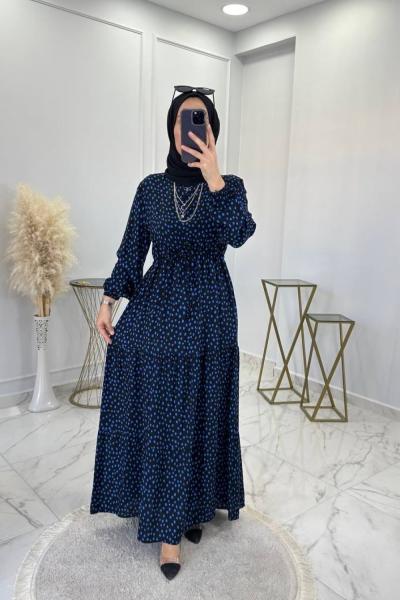 Puantiye Elbise Lacivert Lacivert